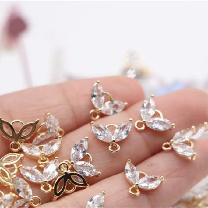 DIY horse eye zircon micro-inlaid two leaves copper zircon jewelry accessories source factory direct wholesale