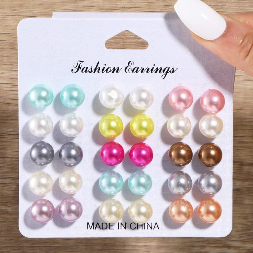 Cross-Border New Earring Set 15-Piece Set for Women High-End Colorful Dopamine Pearl Earrings Simple Earrings Wholesale
