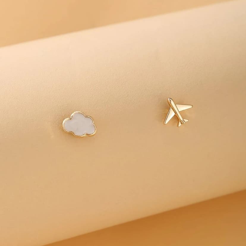 Cross-Border New Cute Cloud Airplane Asymmetric Earrings for Women European and American Creative Sweet Oil Dripping White Earrings Wholesale